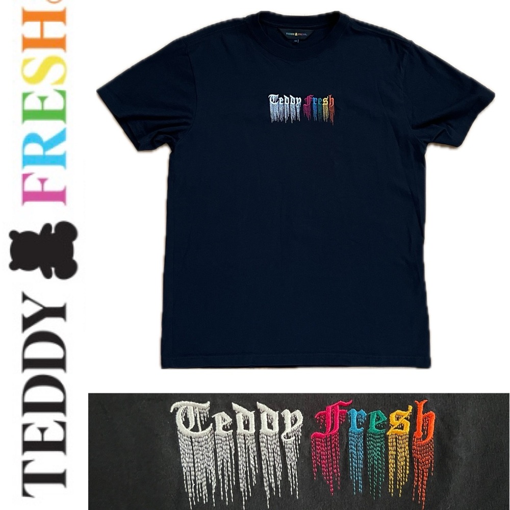 🎨NWOT? Runs Big Embroidered Melt Logo/Drip Logo Oversized XS Teddy Fresh T-Shirt